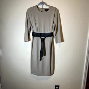 Harper 241, Size 6, Taupe Dress with Faux Leather Belt